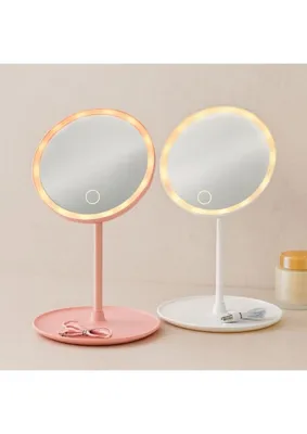 Royaleks 6,5 Inç LED USB Şarjlı Yuvarlak Makyaj Aynası - 90° Ayarlı, Standlı