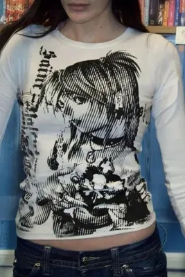Karakedi Beyaz Vintage Anime Misa Amane Saint Gotik Y2K Kısa Kollu Crop