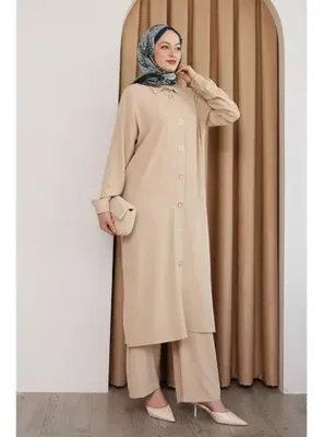 Modanisa Kare Çıtçıtlı Ayrobin Bej İkili Takım