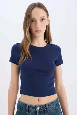 Defacto Fitted Bisiklet Yaka Ribana Basic Tişört