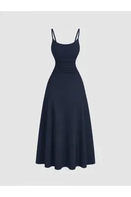 Dressco Kylie - Krep Kumaş İnce Askılı Beli Saran Maxi Elbise