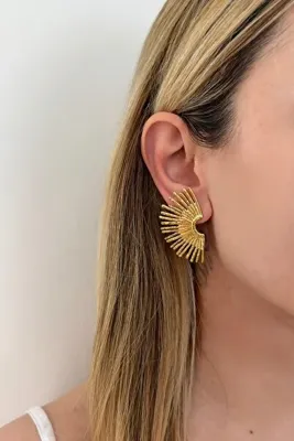 Lavian Accessories Yelpaze Çelik Gold Küpe