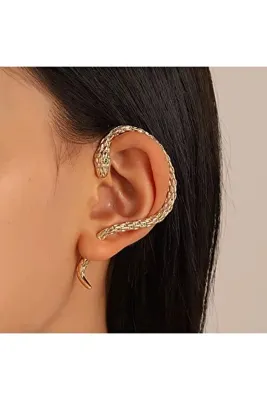 DİESMOONCO Yılan Sıkıştırmalı Ear Cuff Küpe – Piercingsiz Kulak Manşeti Gold Kaplama Küpe