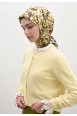 Fresh Scarfs Cherry Blossom Desen Pamuklu Viskon Eşarp Kahve