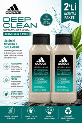 adidas Active Skin & Mind Deep Clean Duş Jeli 250 ml - Volkanik Kaya Özlü Peeling Etkili X 2 Adet