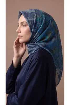 ls luvensara Luven Sara Çiçek Desen Eşarp İndigo Mavi