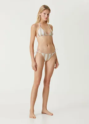 Fendi Bej Krem Çizgili Bikini Takımı