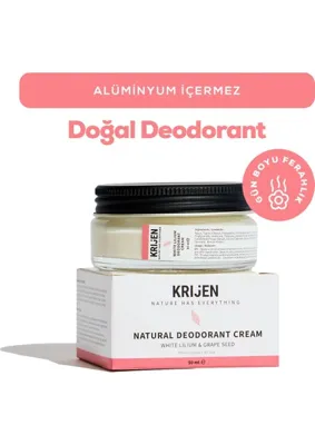 Krijen Doğal Deodorant - Beyaz Zambak & Üzüm Çekirdeği Krem Deodorant 50 Ml-Bitkisel Ter Kokusu Önleyici