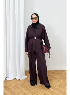 Melike Tatar Kuşaklı Modal Takım 68-6613 MÜRDÜM
