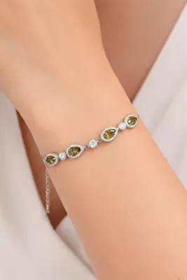 Silveranka 925 Ayar Gümüş Elegance Zultanit Taşlı Damla Detaylı Bileklik