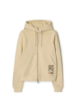 Burberry Krem Rengi Kapüşonlu Fermuarlı Kadın Sweatshirt