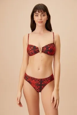 SUWEN Yanı Pileli Yüksek Bel Desenli Bikini Alt