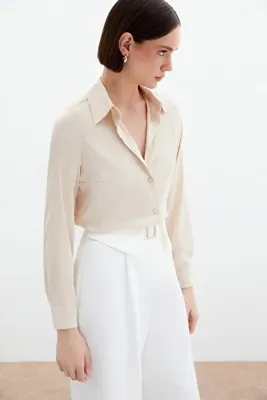 Sateen Saten Gömlek - Bej