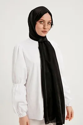Şaless Tesettür Kadın Janjanlı Krinkıl Abiye Şal-siyah- 70x190cm