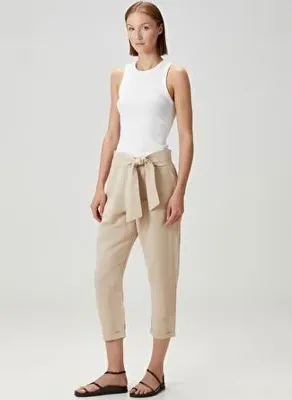 Barine Belted Keten Pantolon Bej