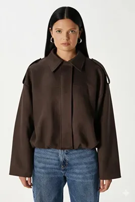 Orions Collection Kadın Süet Görünümlü Oversize Crop Bomber Ceket (Kahverengi/Haki)