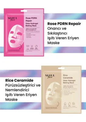 Dermal Seoul Face Gül Rose Pdrn Onarıcı Glow Hidrojel Maske ve Pirinç Eriyen Maske