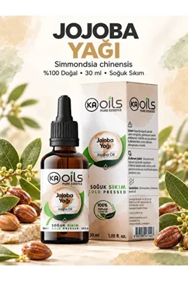 KAOils Pure Essence Jojoba Yağı 30 ml - %100 Doğal Saf Soğuk Sıkım Yüz, Masaj ve Saç Bakım Yağı