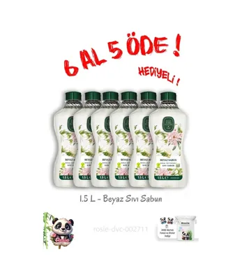 Eyüp Sabri Tuncer Doğal Zeytinyağlı Sıvı Beyaz Sabun 1.5 L 6 Al 5 Öde Ve Rosie Hediye
