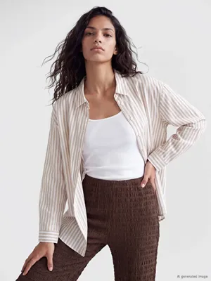 XSIDE Çizgili Oversize Oxford Kadın Gömlek