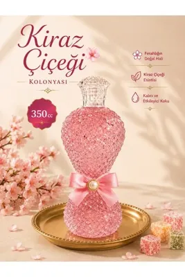 Luniva 350 ML Cam Şişe Japon Kiraz Çiçeği Kolonyası | Dekoratif Hediyelik Bayram ve Misafir Kolonyası