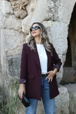 bytugcekaya Mürdüm Leopar Astarlı Şal Yaka Blazer