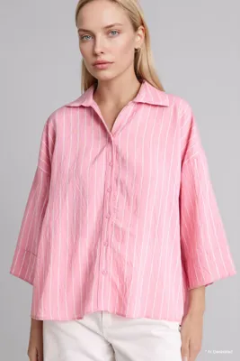 Defacto Çizgili Yarım Kollu Gömlek