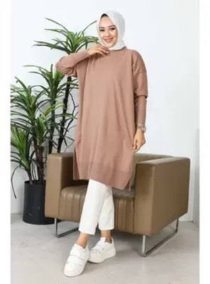 İmaj Butik Vizon Bisiklet Yaka Merserize Salaş Triko Tunik