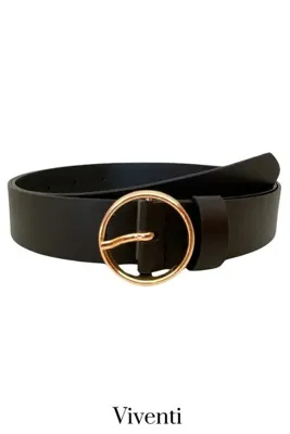 viventi Gold Yuvarlak Tokalı Kadın Kemeri Standart Boy Siyah Kemer Pantolon Elbise Kemeri