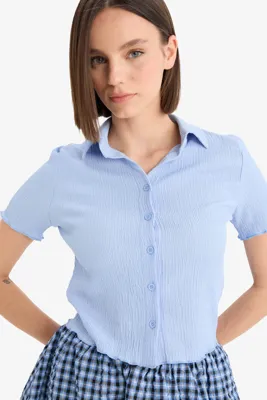 Defacto Fitted Bürümcük Kısa Kollu Gömlek
