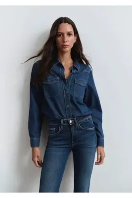 Mavi Angela Classic Denim Koyu Mavi Jean Gömlek Fitted / Vücuda Oturan Kesim 1210819-89252