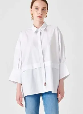 Denim Trip Oversize Fit Truvakar Kol Beyaz Kadın Gömlek