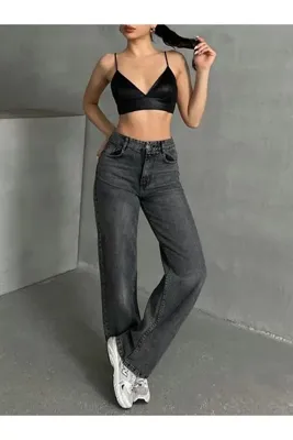 KENE JEANS KADIN SİYAH KAR YIKAMA BOLPAÇA JEANS KOT PANTOLON