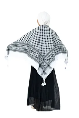 İSTANBULSTYLEMODA 130 X 130 Siyah Kareli Çizgili Filistin Kefiye Eşarp Püsküllü Filistin Puşesi