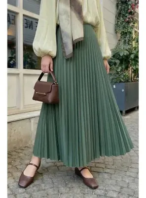 InStyle Gizli Lastikli Piliseli Mint Yeşili Etek