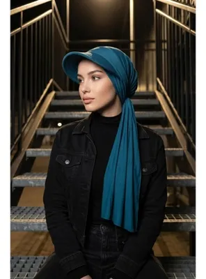 Aisha's Design Çıkarılabilir, Ayarlanabilir Siperlikli Kaymaz Pratik Penye Şal,SPS-1 Petrol