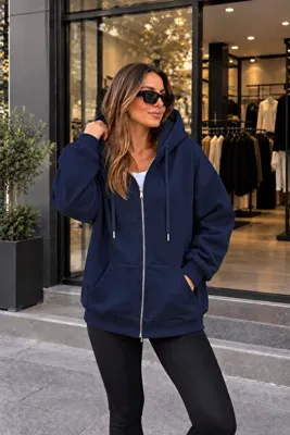 citycenterfashion Unisex Üç İplik Şardonlu Oversize Fermuarlı Kapüşonlu Sweat Ceket cty-çtn-28663