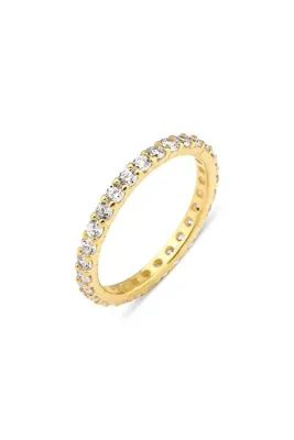 KLAZOJEWELRY 925 Ayar Gümüş Üzeri 18 Ayar Altın Kaplama Tam Tur Işıltılı Taşlı Tamtur Yüzük