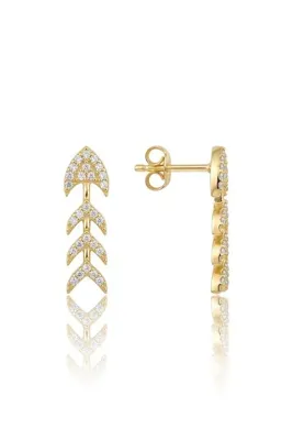 Söğütlü Silver 925 Ayar Gümüş Altın Kaplama Zirkon Taşlı Balık Kılçığı Kadın Küpe SGTL13573GOLD