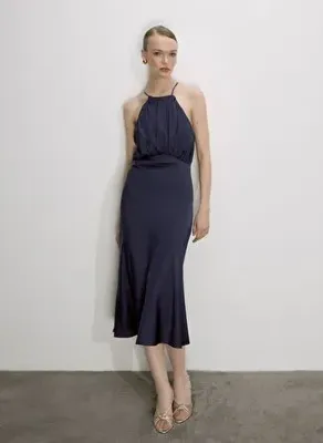 Nazlı Ceren Reese Saten Elbise Gece Mavisi