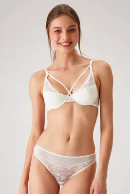 Pierre Cardin Ekru 4660 Robinetta Balenli Pedli Çiçek Dantelli Bralet Sütyen Ve Tanga / Fantezi İç Çamaşır Takımı