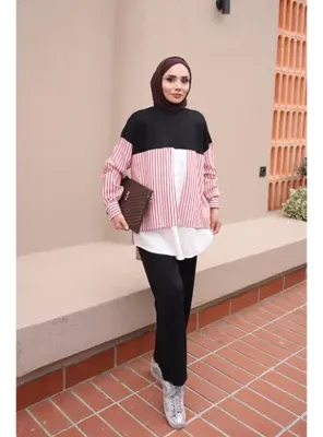 İmaj Butik Siyah Garnili Tunik Pantolonlu Modal Takım