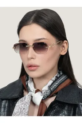 Eyemood Unisex Çerçevesiz Dikdörtgen Güneş Gözlüğü Altın Rengi Sap Kahverengi Degrade Cam UV Korumalı Hart C1