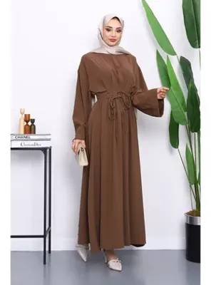 İmajButik Koyuv Vizon Bel Bağlamalı Piliseli Elbise