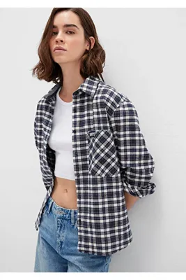 Mavi Lacivert Ekose Gömlek Loose Fit / Bol Rahat Kesim 1211301-81617