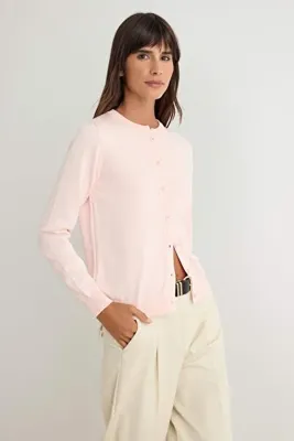 TRENDYOLMİLLA Pudra More Sustainable Basic Bisiklet Yaka Triko Hırka TWOAW27HI00180