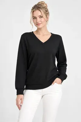 IŞILTI Kadın V Yaka yumuşak dokulu %100 Pamuklu Oversize triko salaş bluz – Uzun Kollu Basic Üst