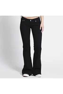 Messy Girls Kadın Y2K Düşük Bel Flare Jean Pantolon Dar Kalıp İspanyol Paça Esnek Denim