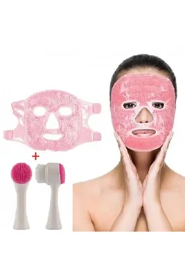 Epilons Jel Buz Paketi Yüz Maskesi Baş Ağrısı Yastık Kozmetik Maske + Çift Taraflı Cilt Fırçası