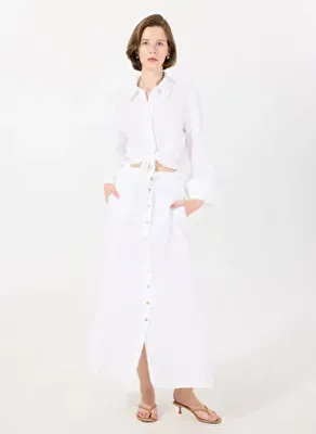 Mr. Mood Beyaz Kadın %100 Keten Etek MRS MABE SKIRT